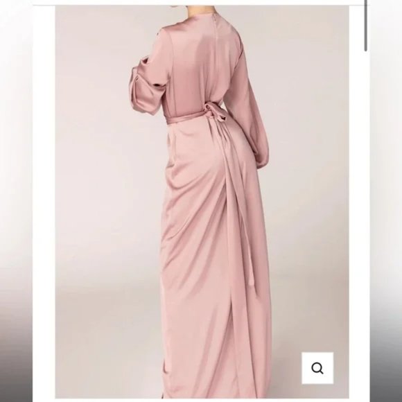 Veiled Collection Alessandra Tie Waist Satin Maxi Dress - Dusty Rose - Picture 8 of 10